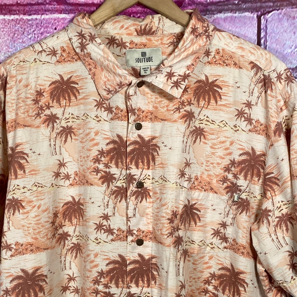 Solitude Palm Tree Button Up Shirt Men’s XL Beige Brown - Picture 3 of 10